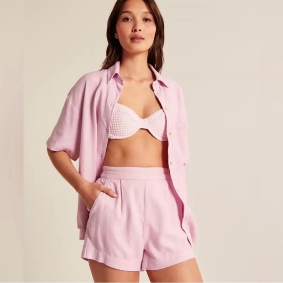 NWT Abercrombie & Fitch Linen Blend Pink High Waist Women Shorts - Picture 1 of 6